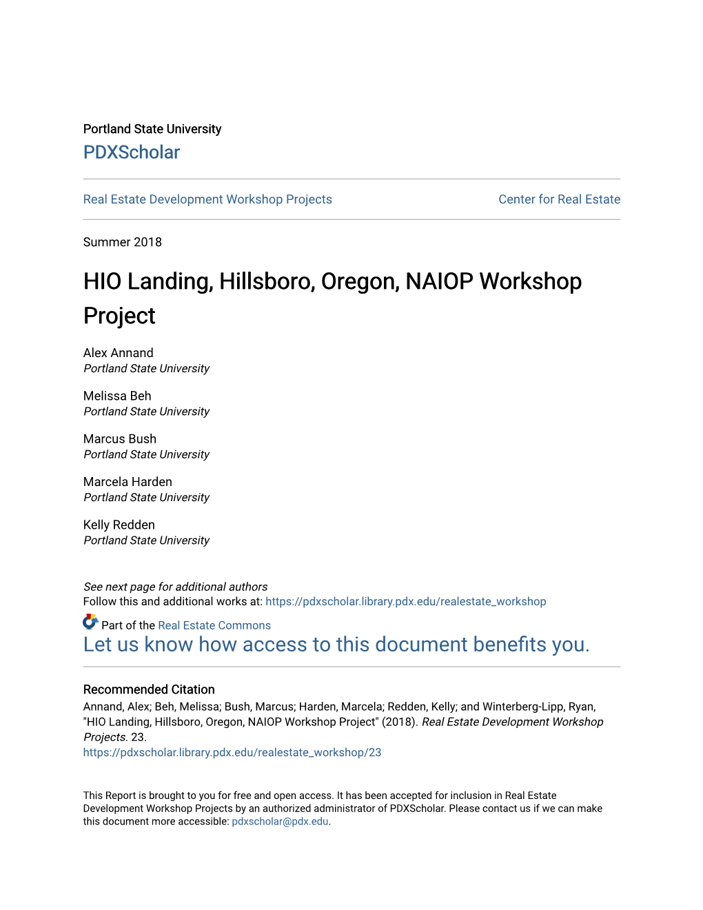 HIO Landing, Hillsboro, Oregon, NAIOP Workshop Project