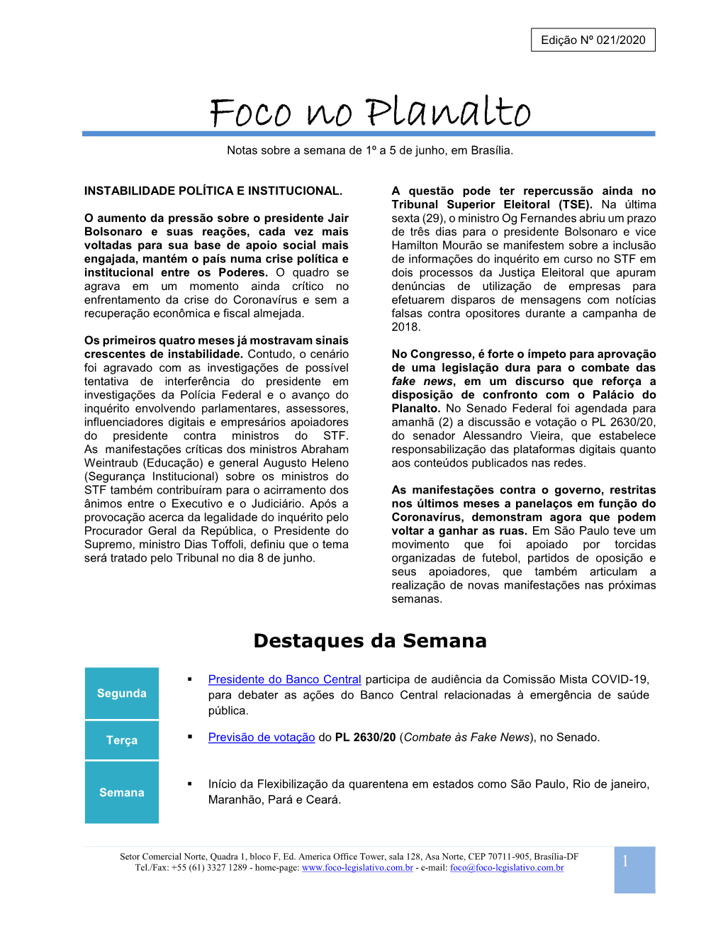 Foco No Planalto – Edi N 021 2020