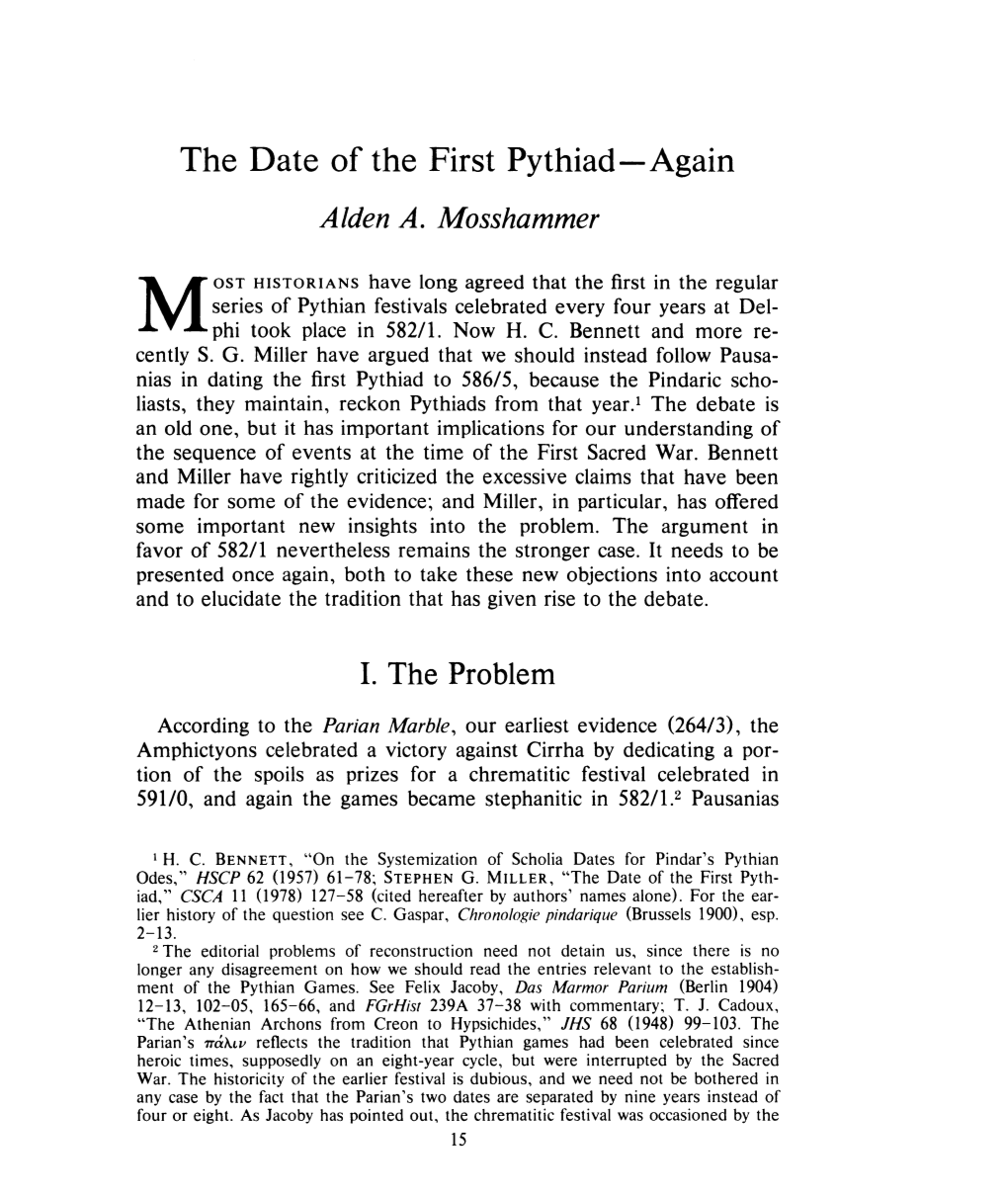 The Date of the First Pythiad-Again Alden A