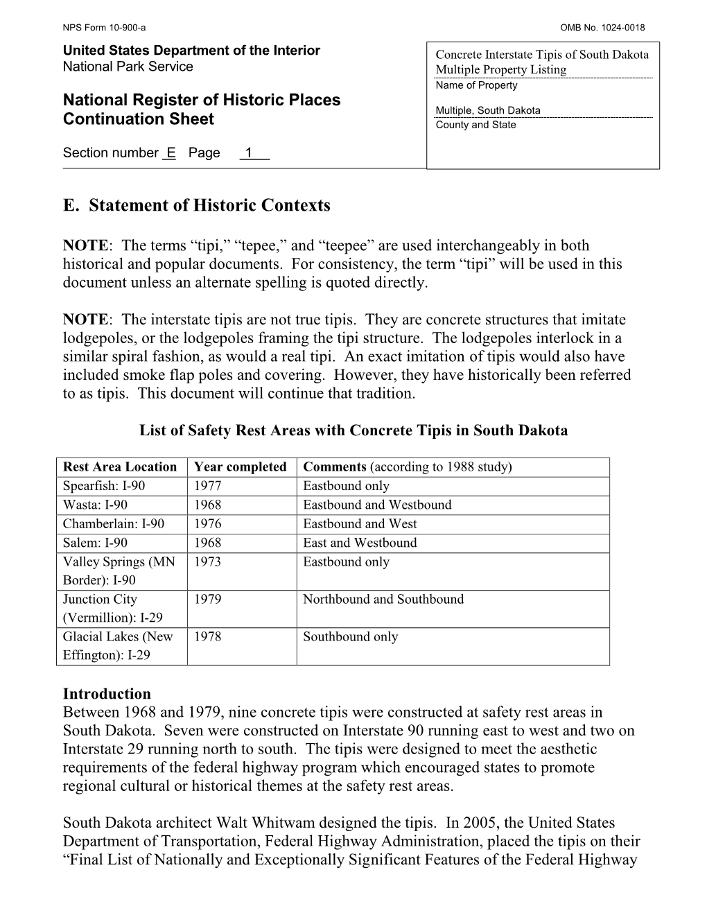 Concrete Interstate Tipis of South Dakota (Constructed 1968-79) Meet the Criteria Consideration G Because of Their Exceptional Importance