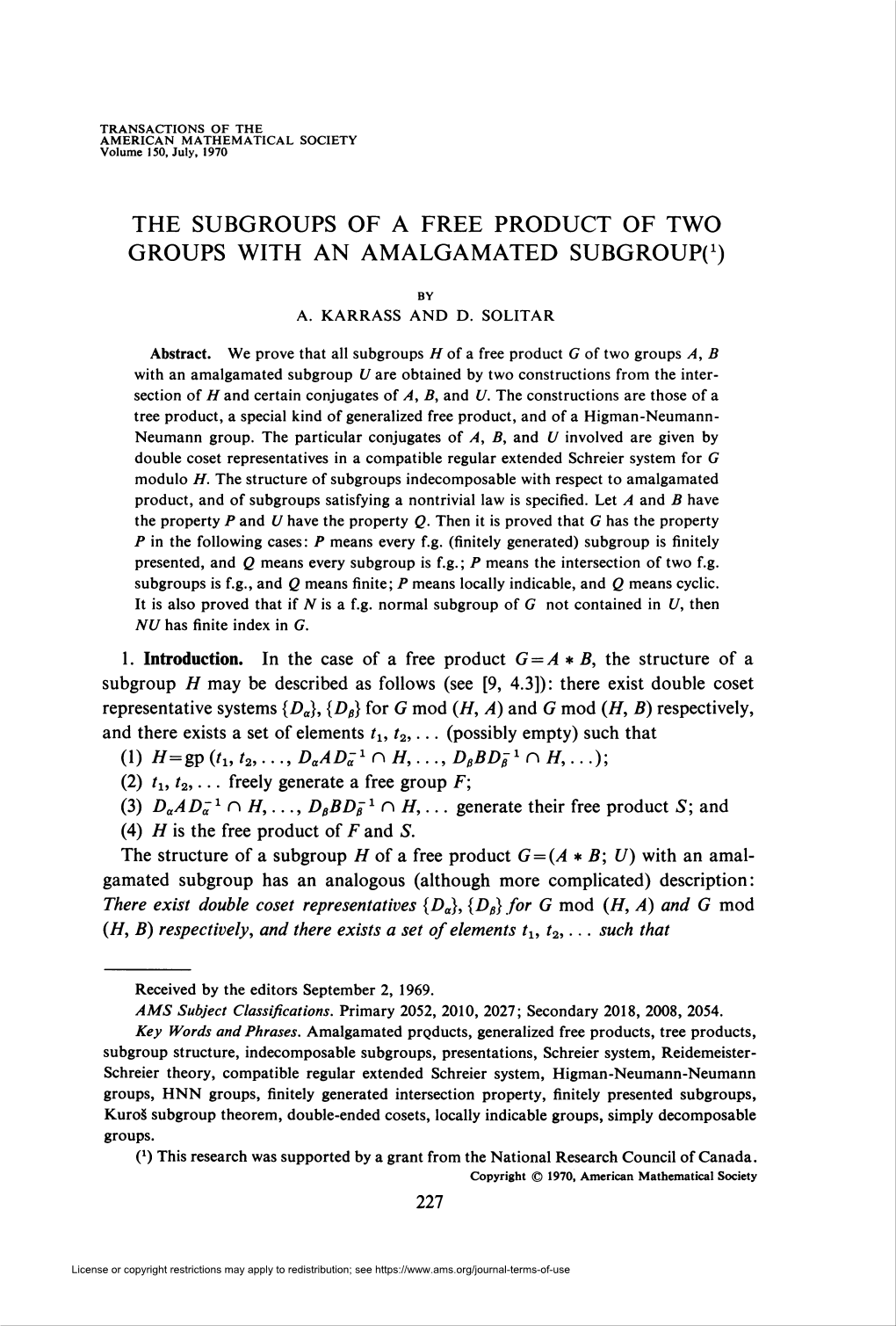 The Subgroups of a Free Product of Two Groups with an Amalgamated Subgroup!1)