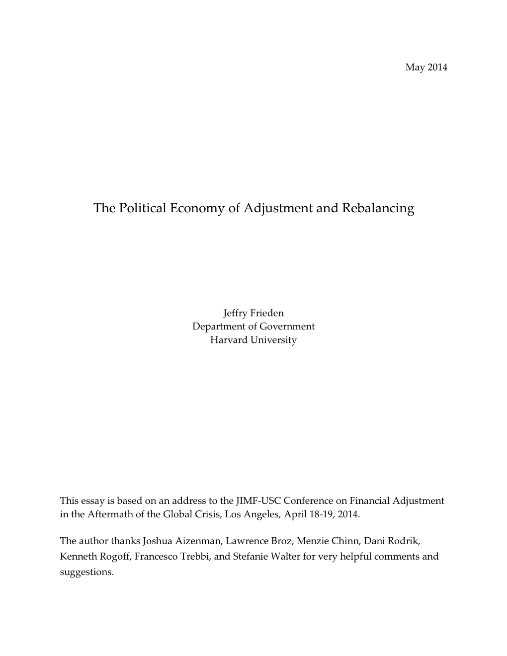 The Political Economy of Adjustment and Rebalancing