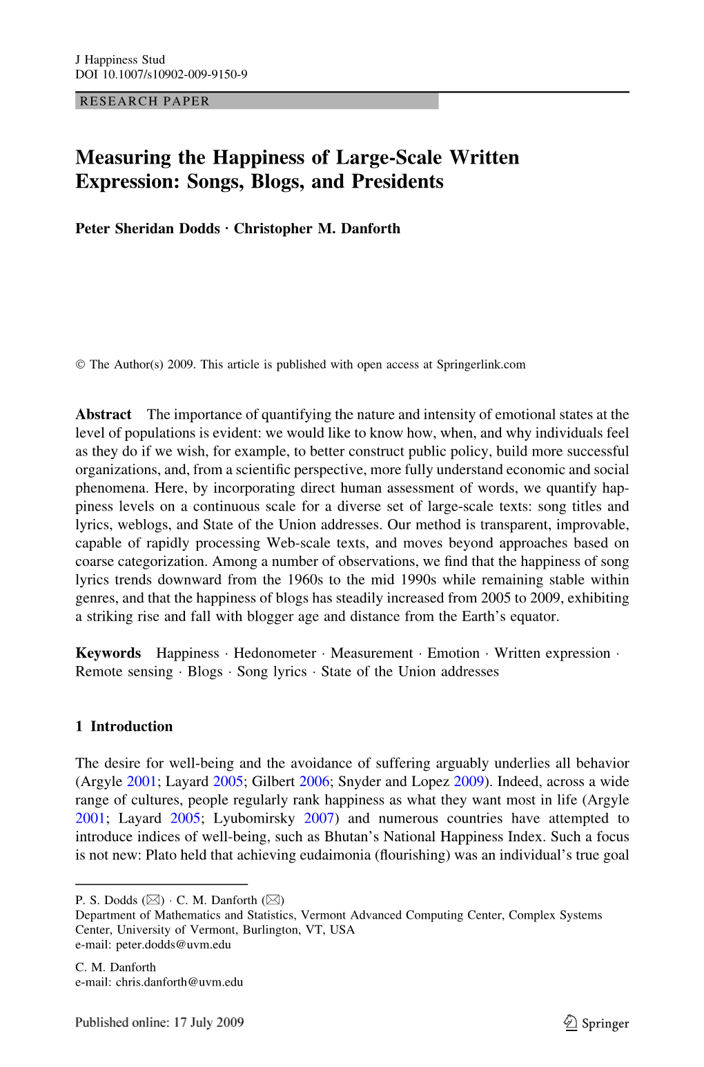 Measuring the Happiness of Large-Scale Written Expression: Songs, Blogs, and Presidents