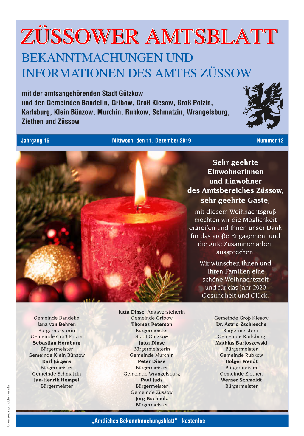 Züssower Amtsblatt Nr. 12 / 2019