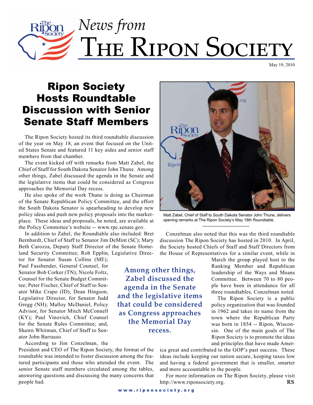 News from the Ripon Society May 19, 2010