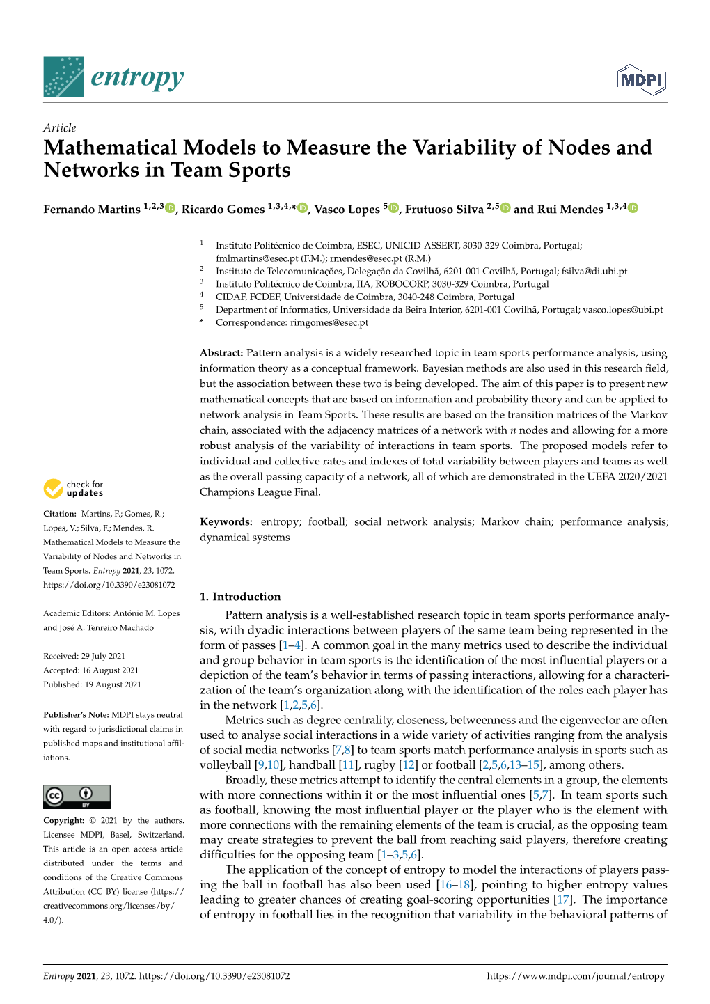 Mathematical Models to Measure the Variability of Nodes and Networks in Team Sports