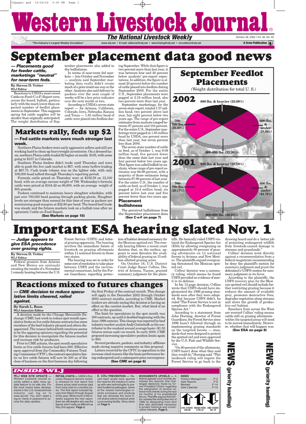 Important ESA Hearing Slated Nov. 1 — Judge Appears to Forest Service (USFS) and Feder- Tion of Habitat Deemed Necessary for Tiffs