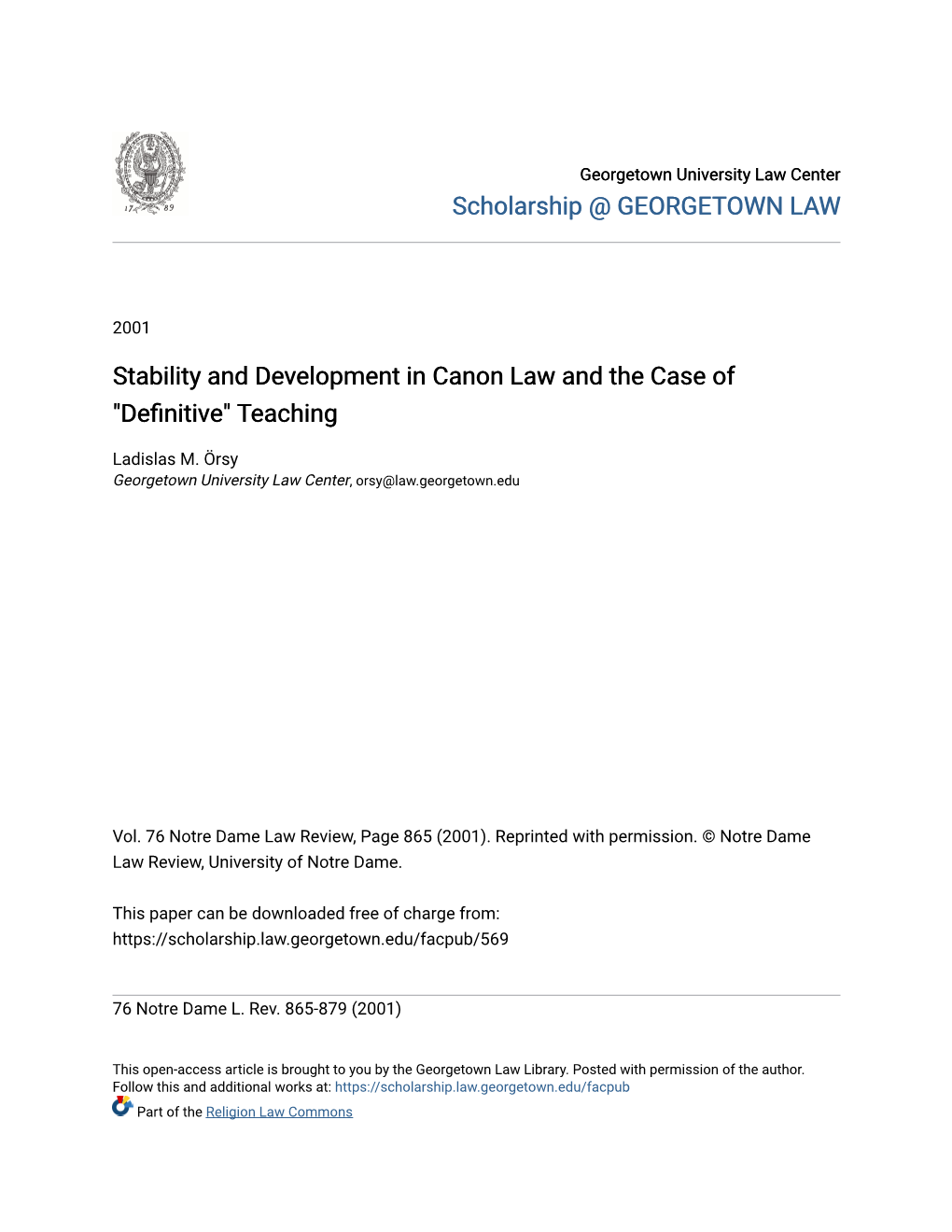 Stability and Development in Canon Law and the Case of 