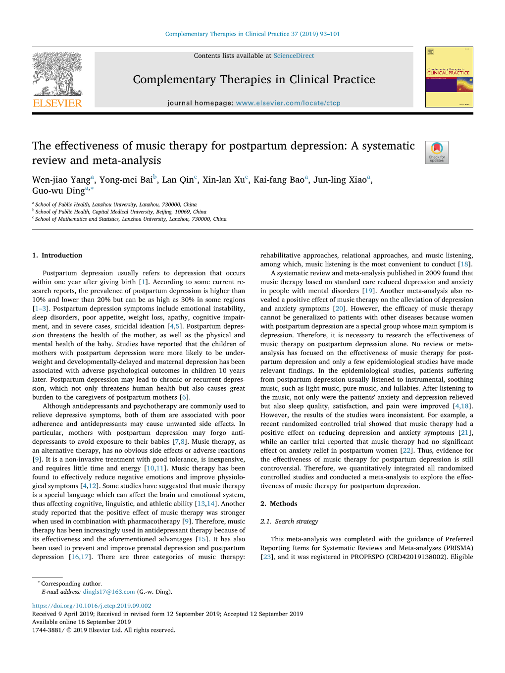 The Effectiveness of Music Therapy for Postpartum Depression A