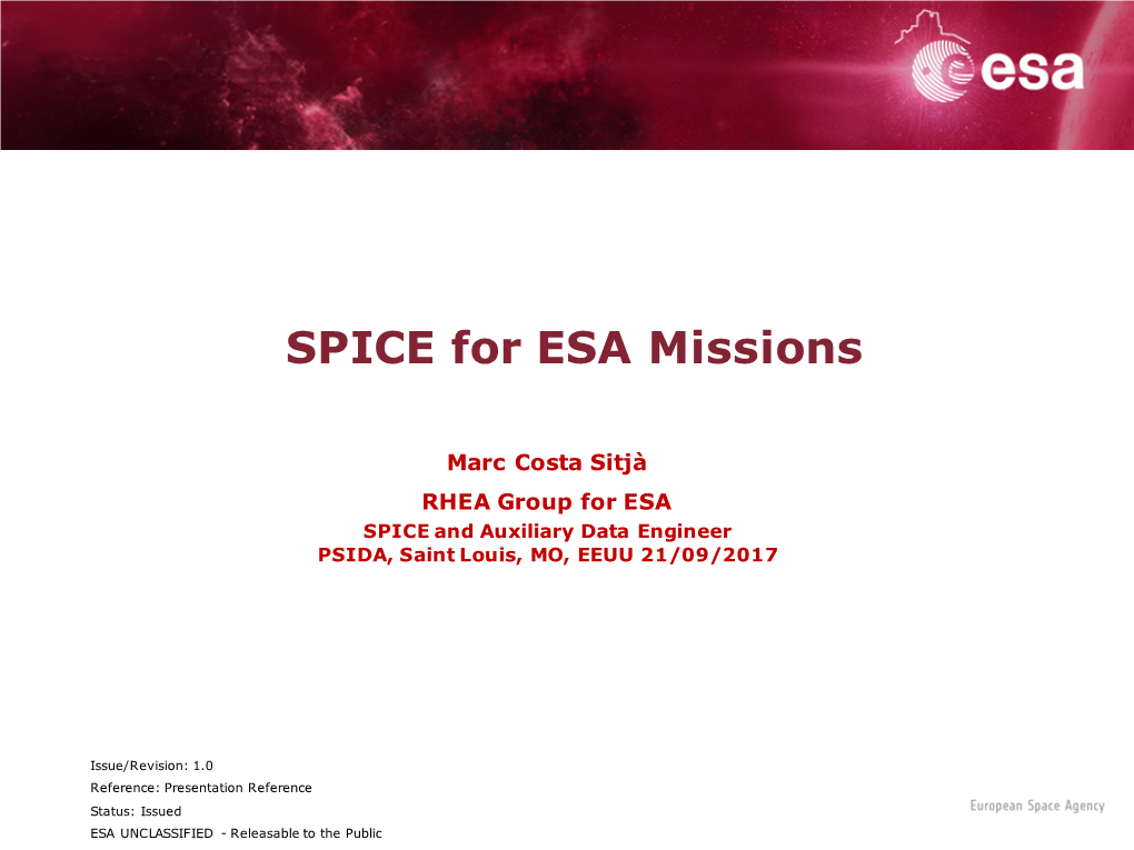 SPICE for ESA Missions