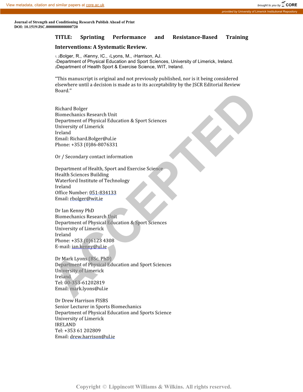 Sprinting Performance and Resistance-Based Training Interventions: a Systematic Review