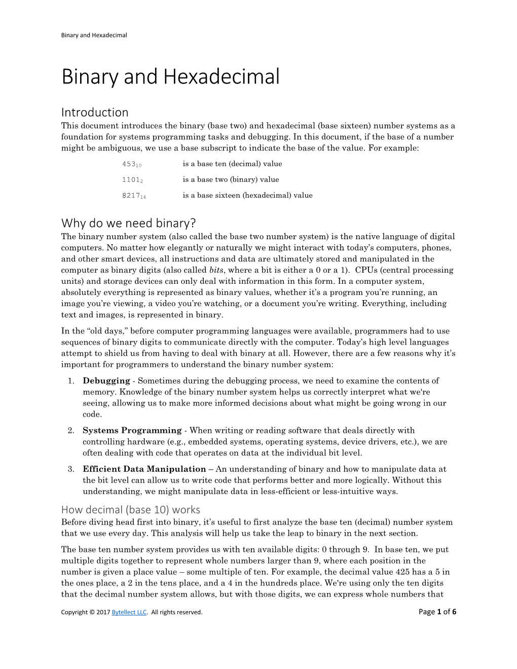 Binary and Hexadecimal