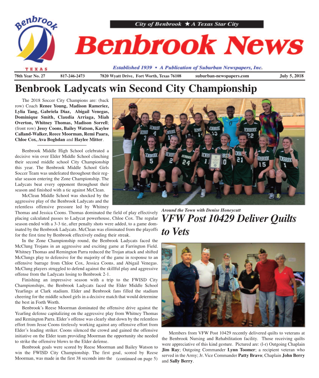 Benbrook Ladycats Win Second City Championship