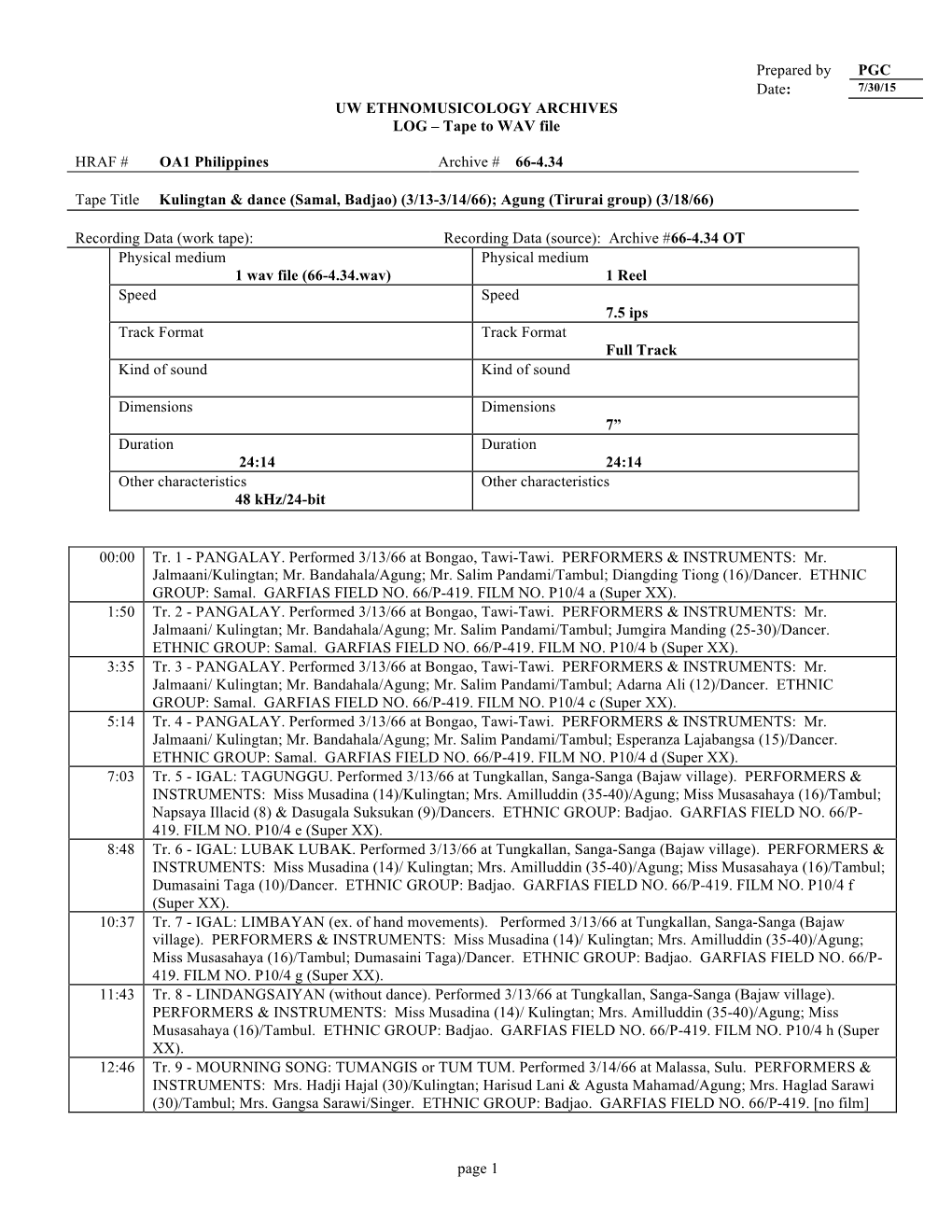 Tape to WAV File HRAF # OA1 Philippines Archive # 66-4