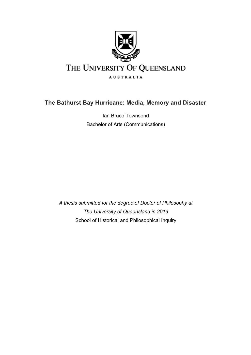 The Bathurst Bay Hurricane: Media, Memory and Disaster