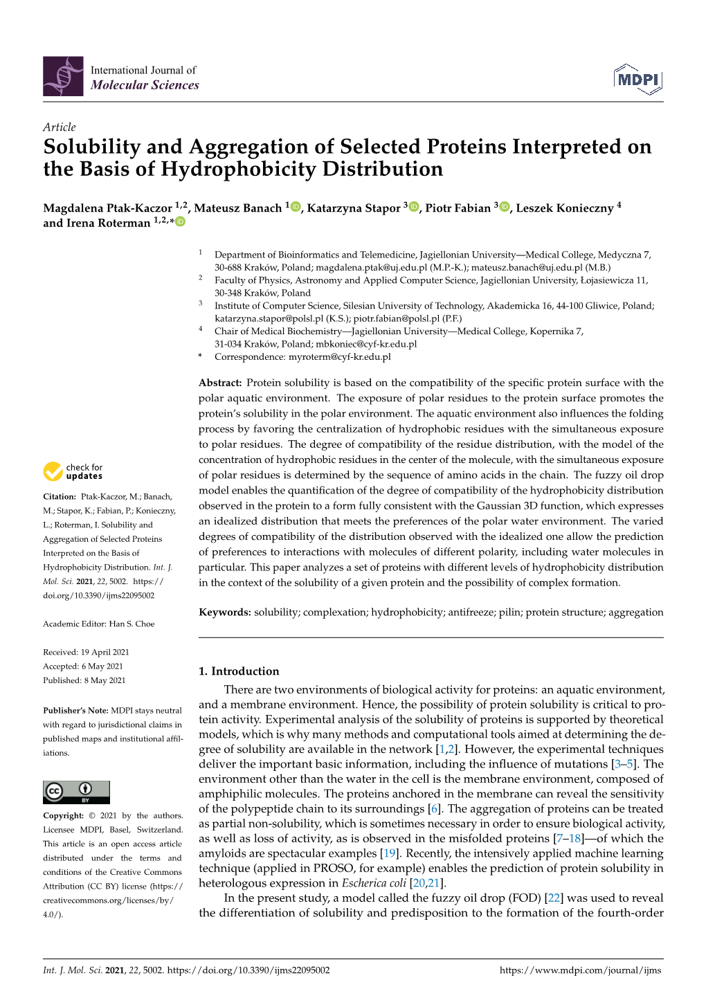 Solubility and Aggregation of Selected Proteins Interpreted on the Basis of Hydrophobicity Distribution