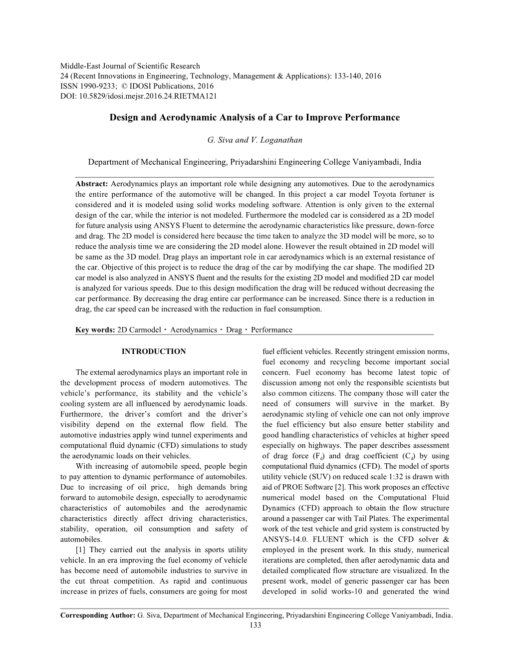 Design and Aerodynamic Analysis of a Car to Improve Performance