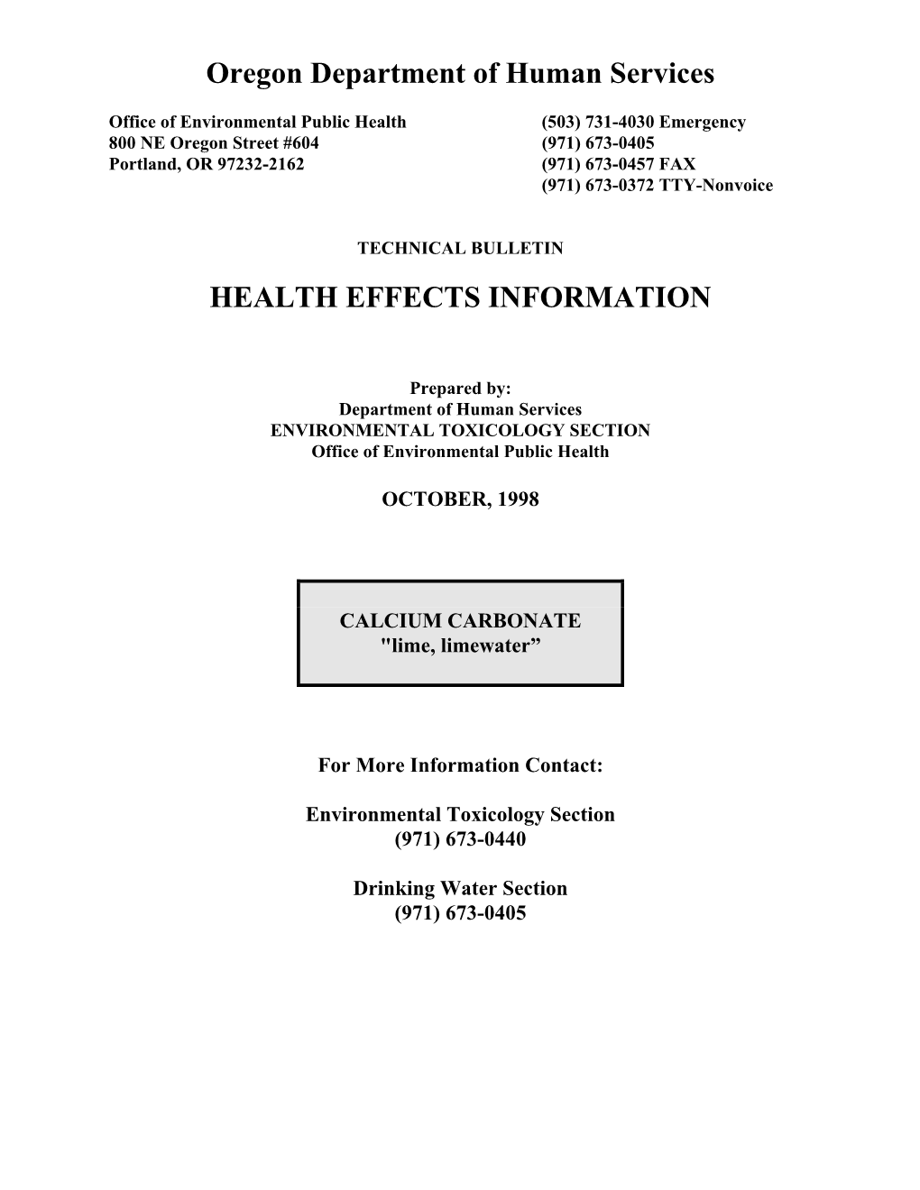 Oregon Department of Human Services HEALTH EFFECTS INFORMATION