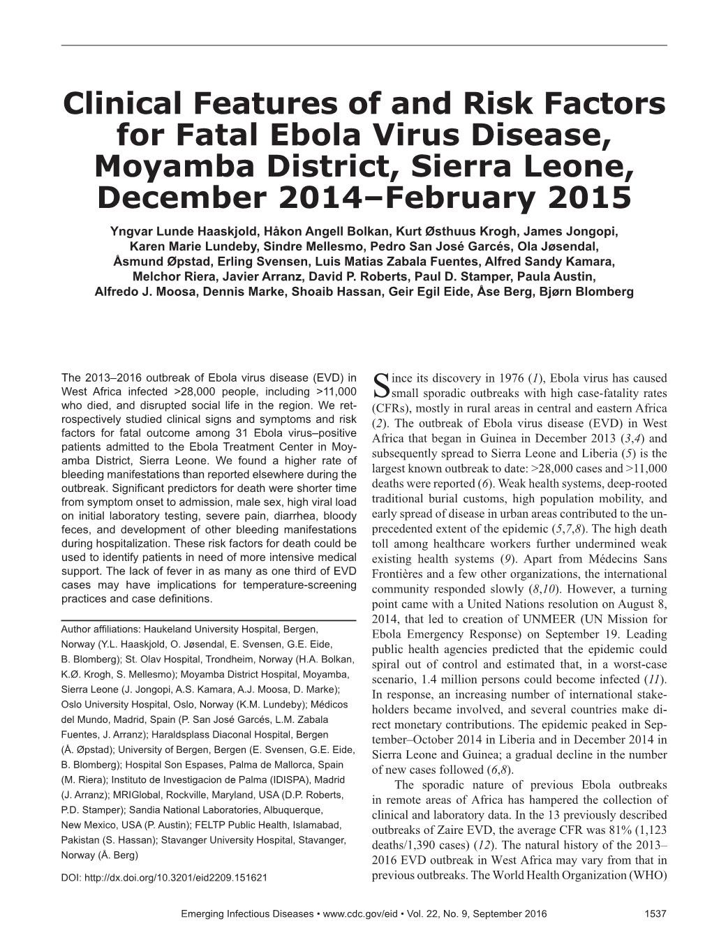 Clinical Features of and Risk Factors for Fatal Ebola Virus Disease