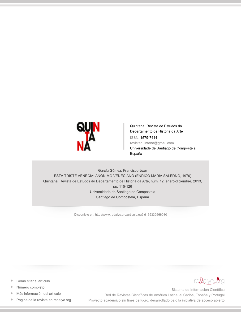 Redalyc.ESTÁ TRISTE VENECIA: ANÓNIMO VENECIANO (ENRICO María SALERNO, 1970)