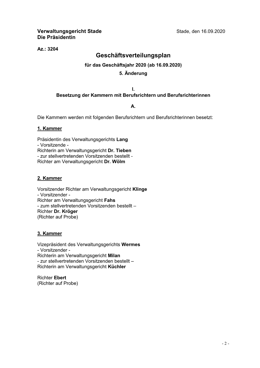 Geschäftsverteilungsplan Für Das Geschäftsjahr 2020 (Ab 16.09.2020) 5