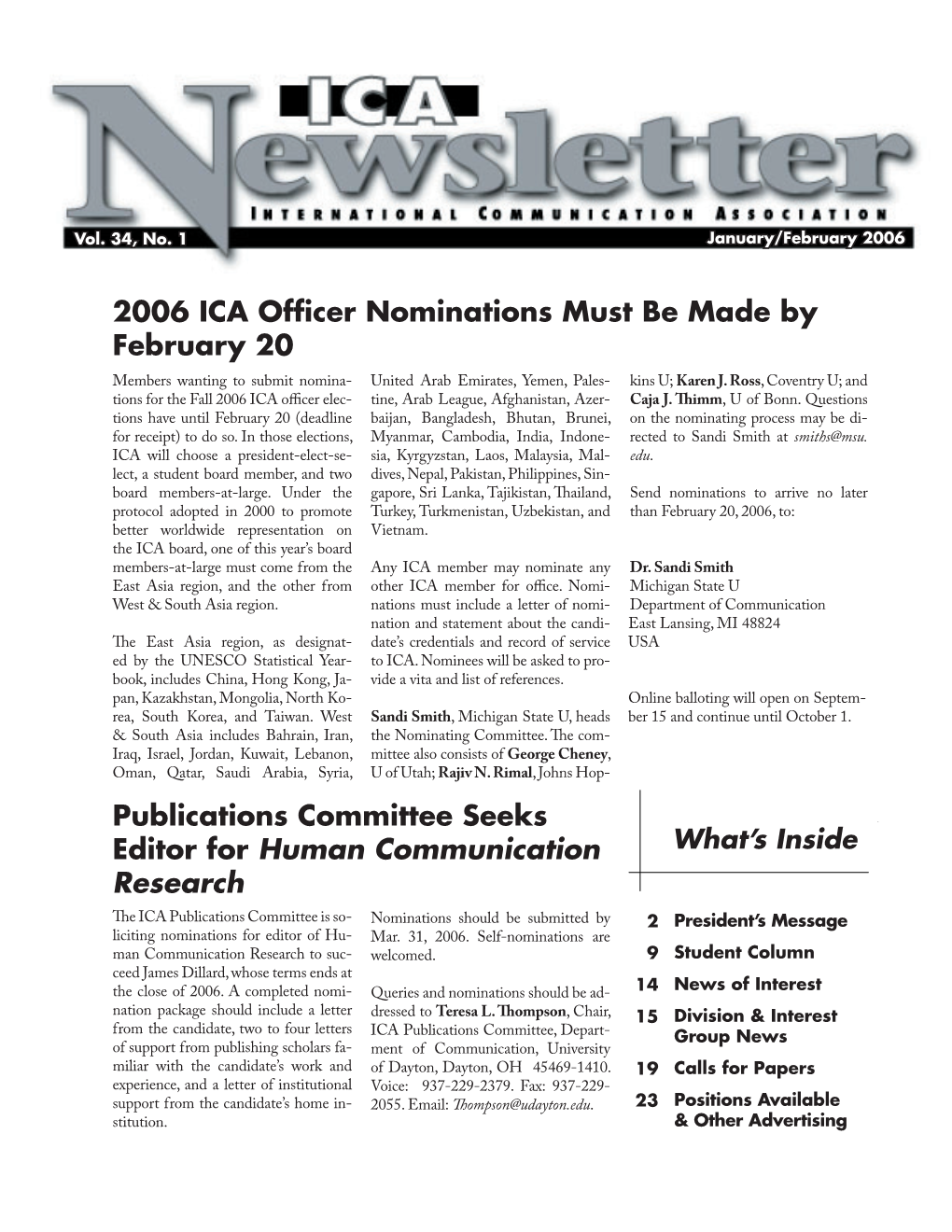 2006 ICA Officer Nominations Must Be Made by February 20 Publications