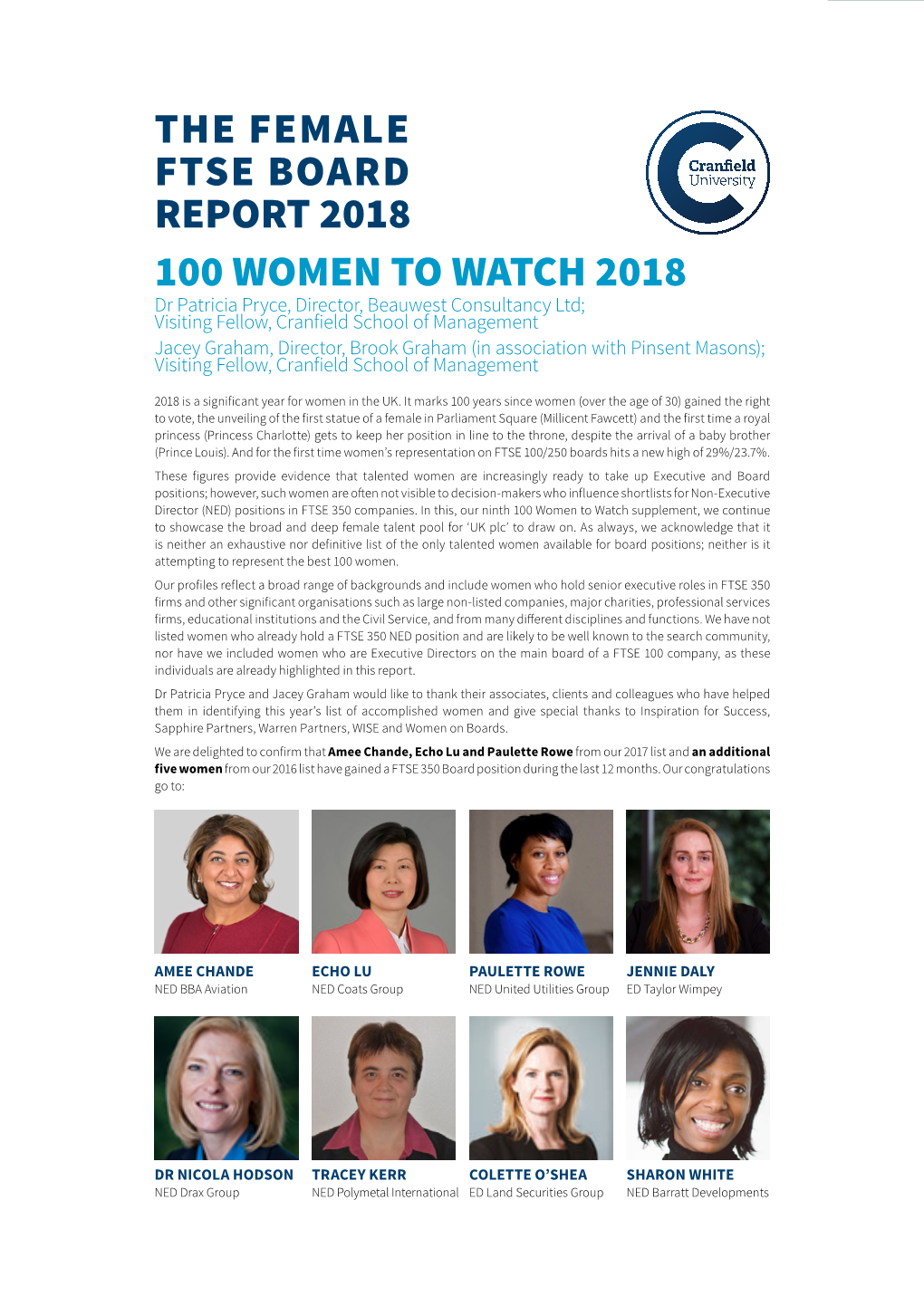 Cranfield 100 Women to Watch 2018