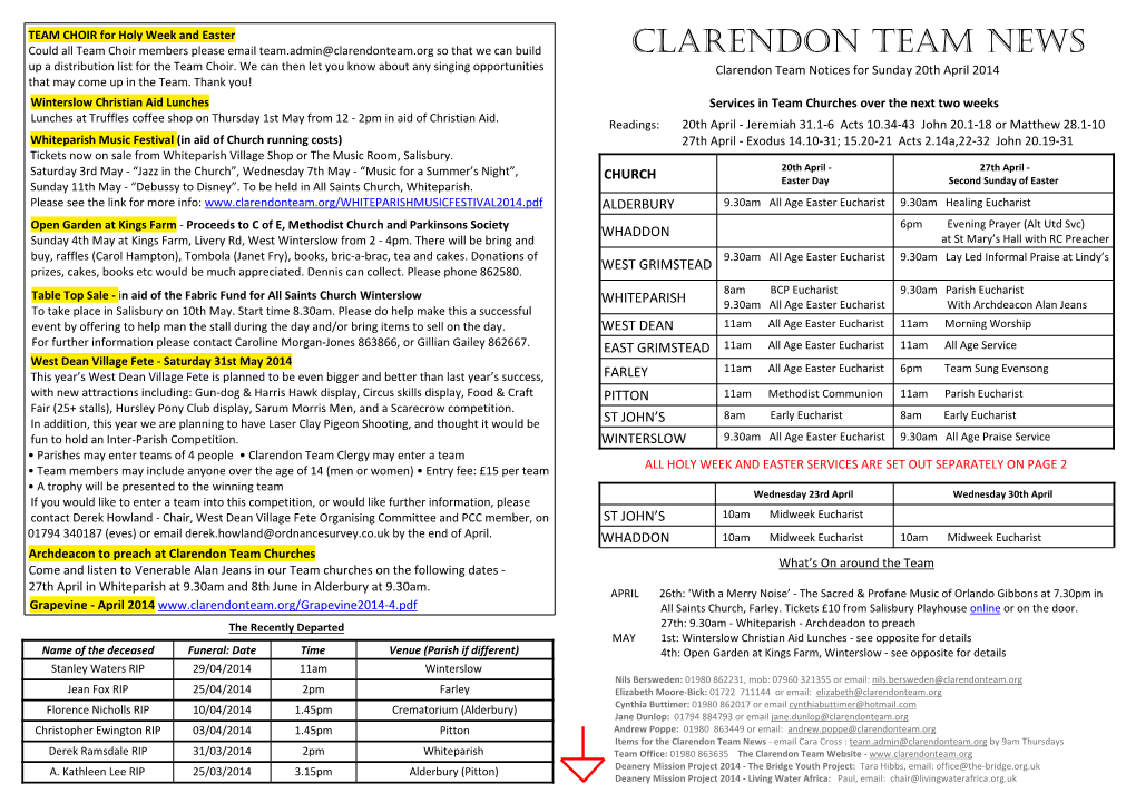 Clarendon Team News 20-04-2014