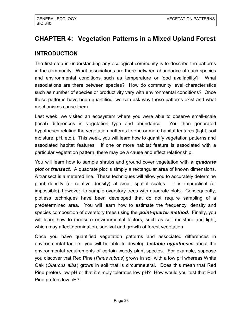 CHAPTER 4: Vegetation Patterns in a Mixed Upland Forest