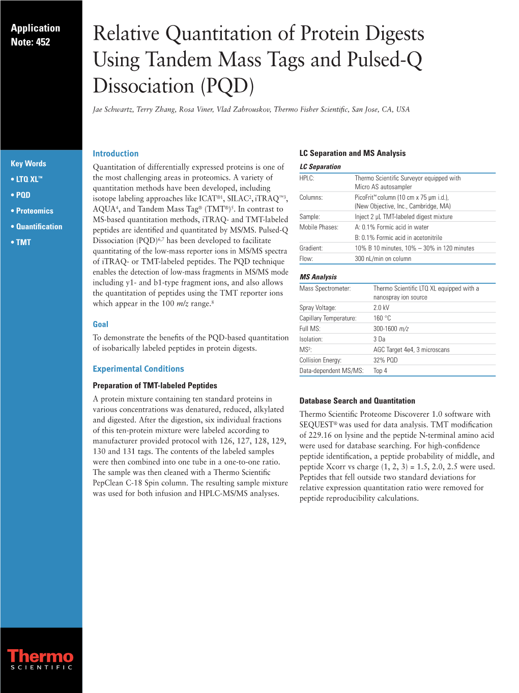 Relative Quantitation of Protein Digests Using Tandem Mass Tags and Pulsed-Q Dissociation (PQD)