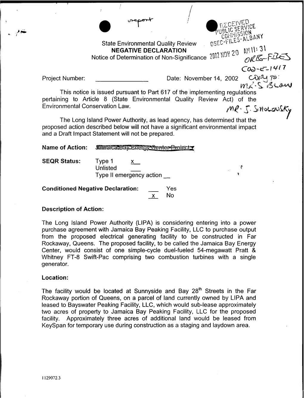 Jn State Environmental Quality Review OS^C