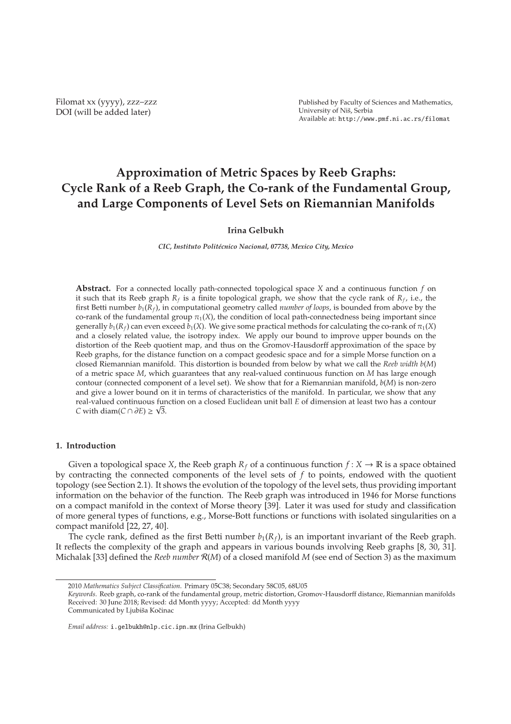 Approximation of Metric Spaces by Reeb Graphs: Cycle Rank of A