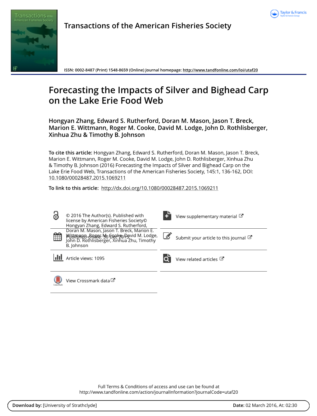 Forecasting the Impacts of Silver and Bighead Carp on the Lake Erie Food Web