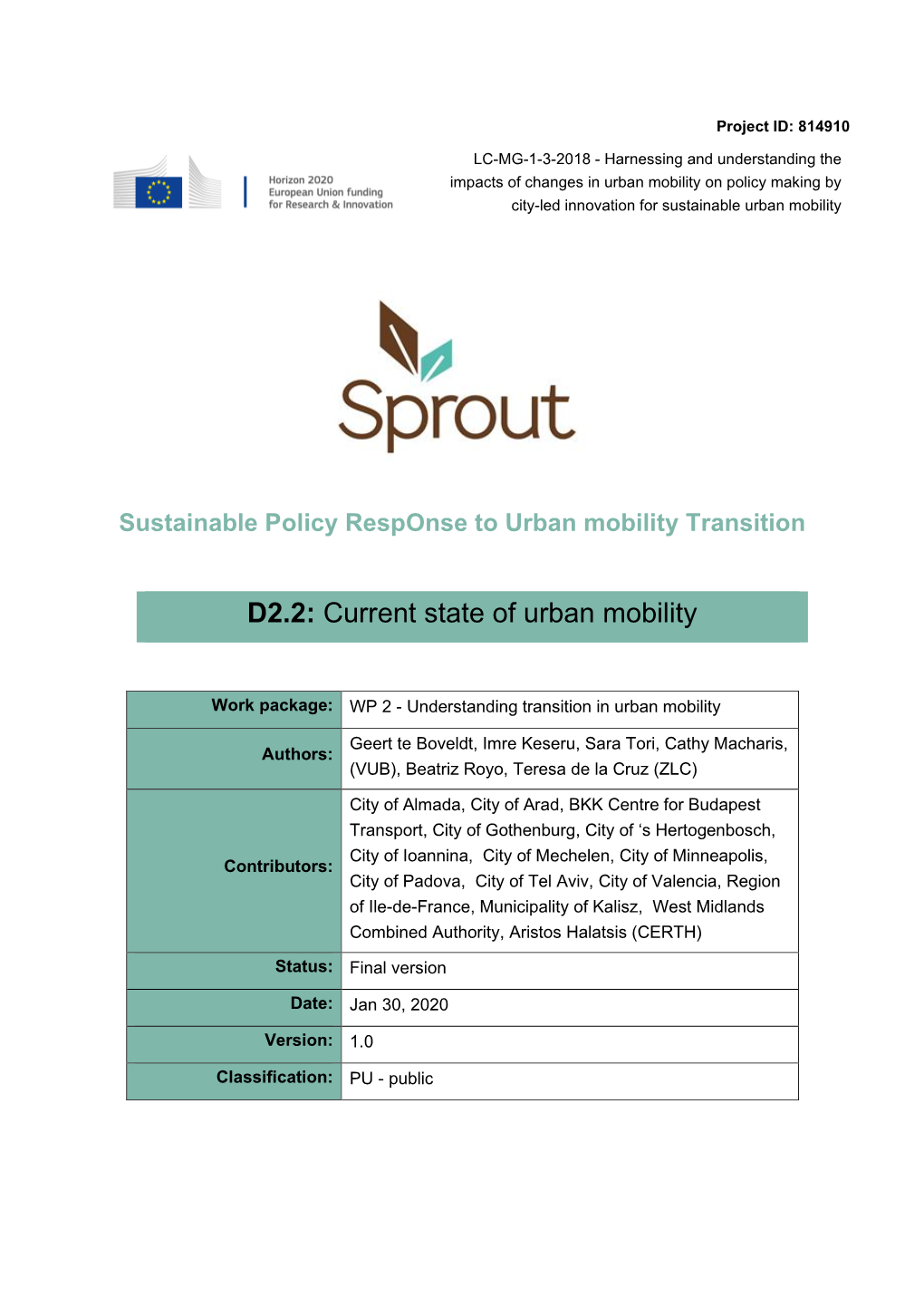 D2.2: Current State of Urban Mobility