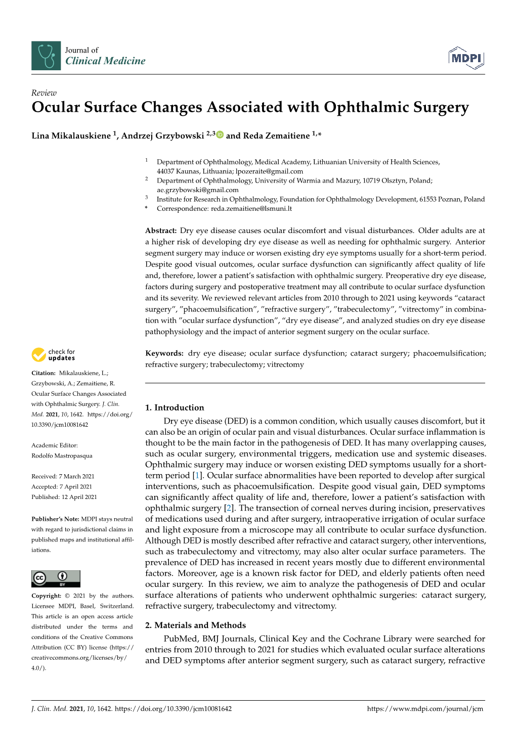 Ocular Surface Changes Associated with Ophthalmic Surgery