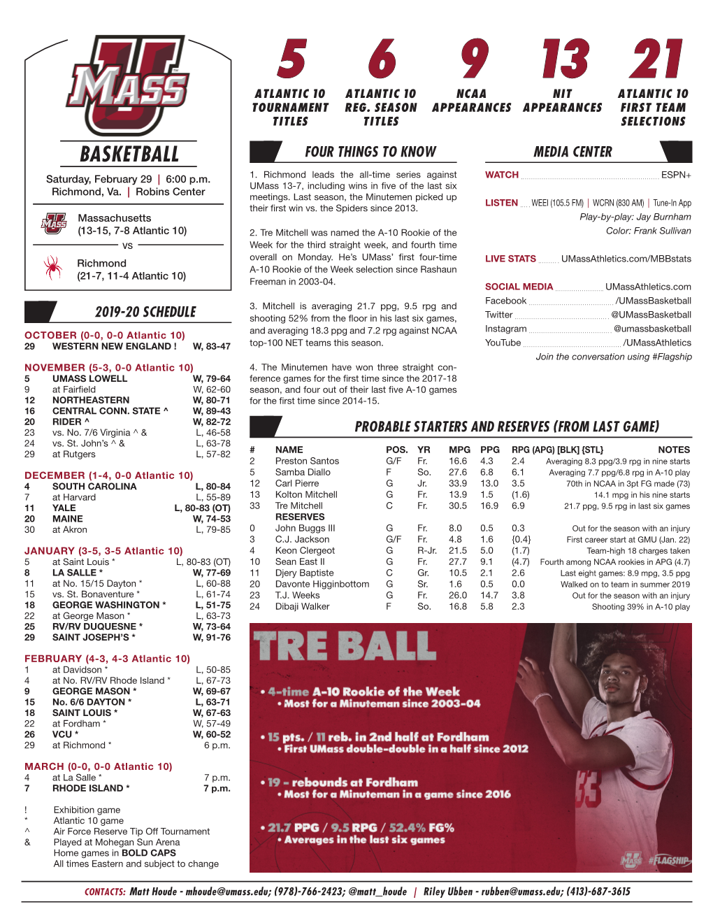 BASKETBALL FOUR THINGS to KNOW MEDIA CENTER Saturday, February 29 | 6:00 P.M