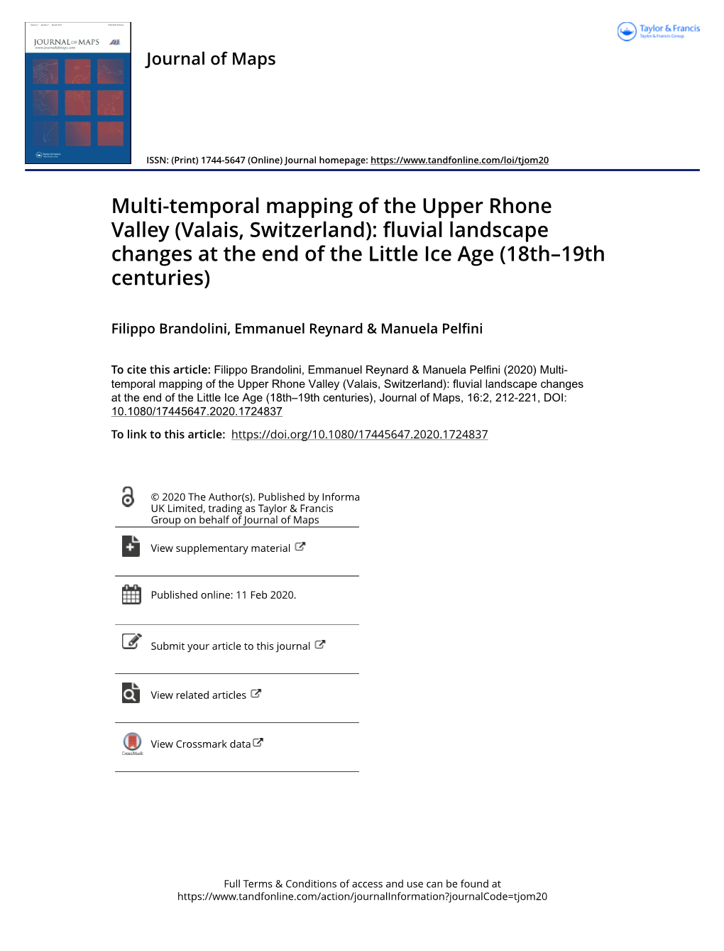 Multi-Temporal Mapping of the Upper Rhone Valley (Valais, Switzerland): Fluvial Landscape Changes at the End of the Little Ice Age (18Th–19Th Centuries)