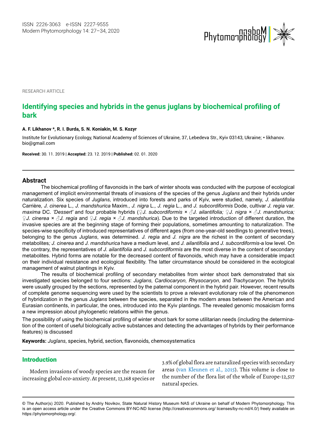 Identifying Species and Hybrids in the Genus Juglans by Biochemical Profiling of Bark