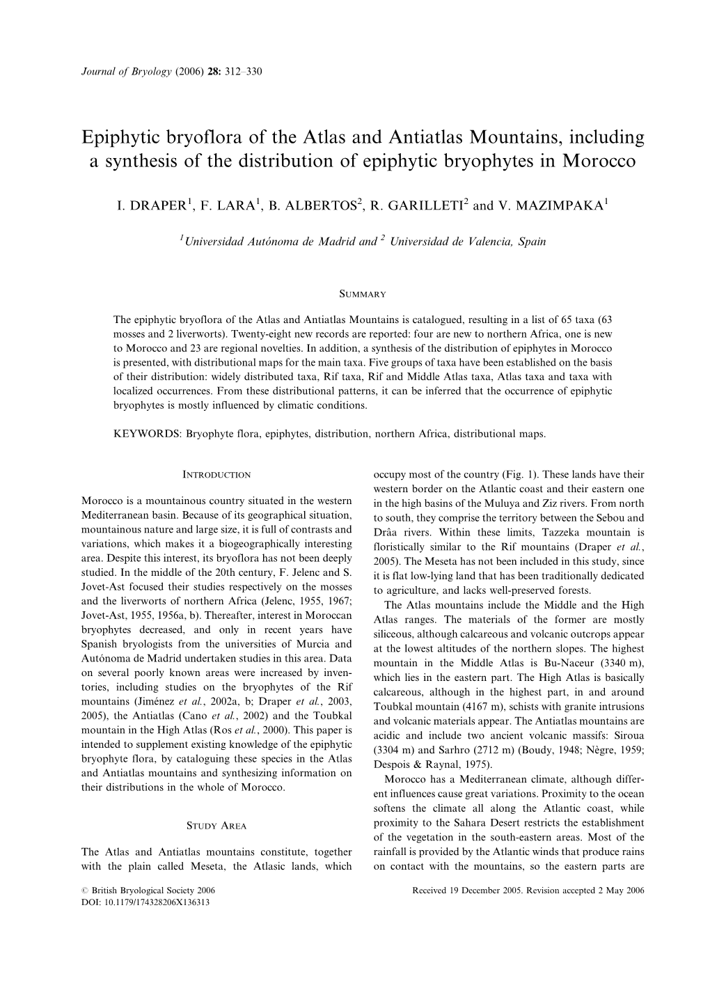 Epiphytic Bryoflora of the Atlas and Antiatlas Mountains, Including a Synthesis of the Distribution of Epiphytic Bryophytes in Morocco