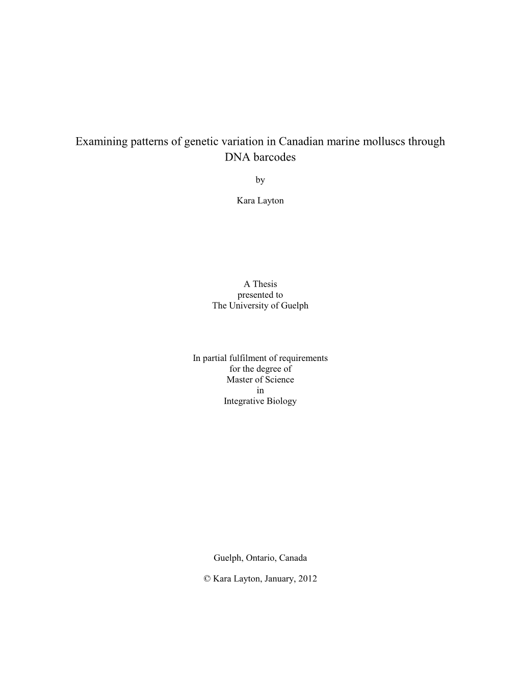 Examining Patterns of Genetic Variation in Canadian Marine Molluscs Through DNA Barcodes