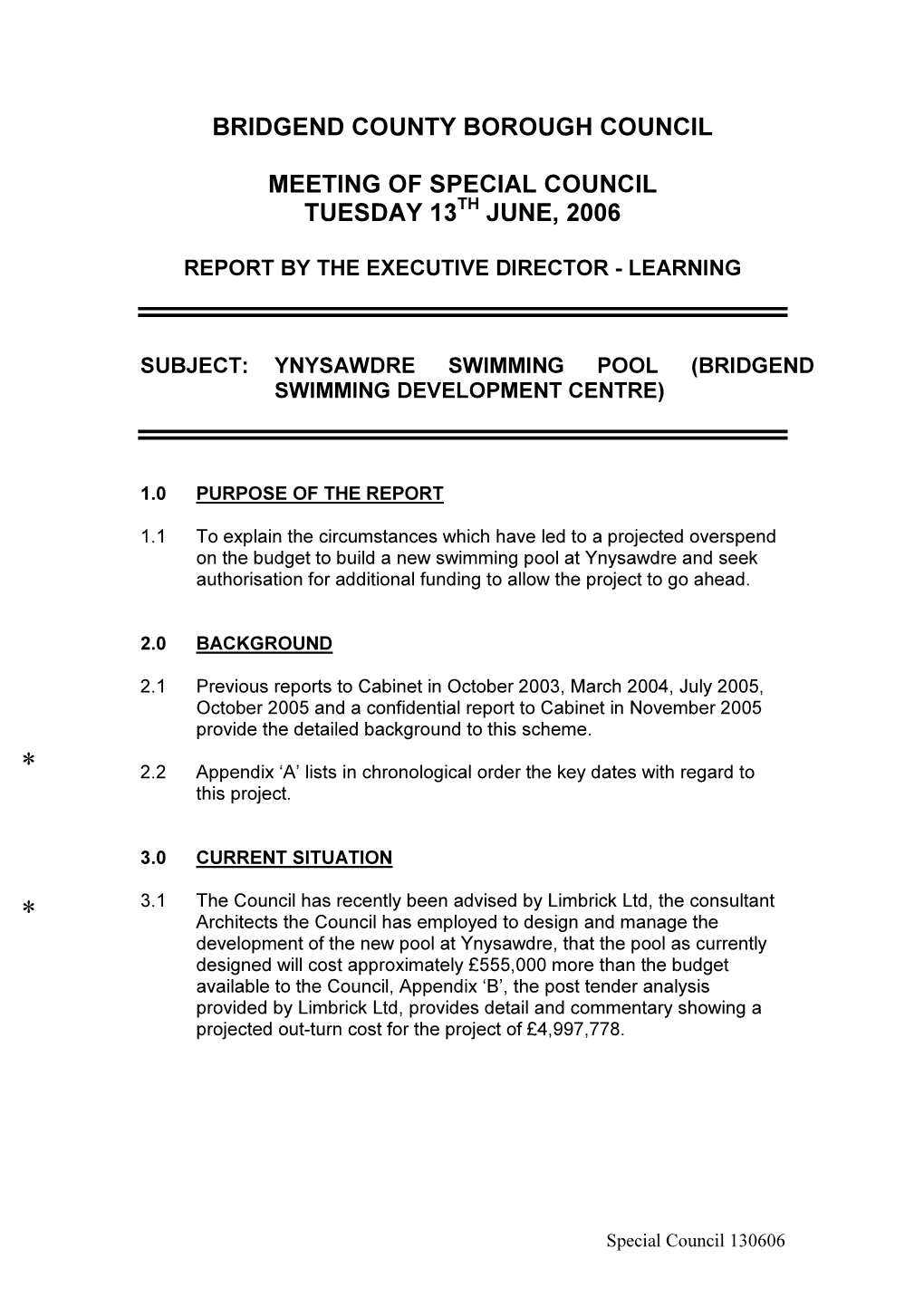 Bridgend County Borough Council Meeting of Special