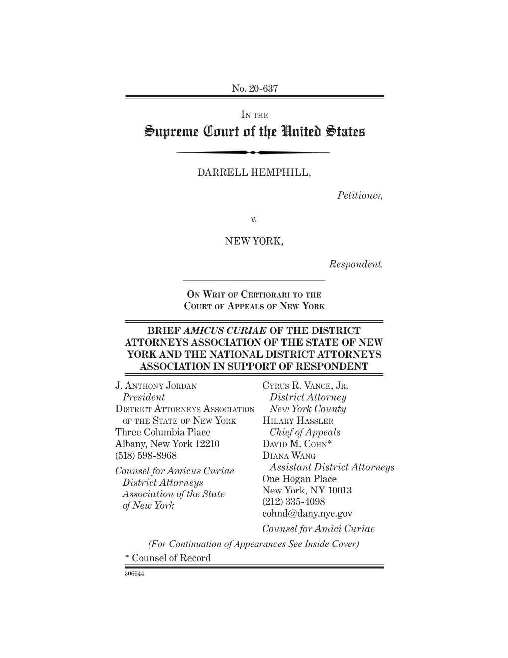 Brief Amicus Curiae of the District Attorneys Association of the State of New York and the National District Attorneys Association in Support of Respondent