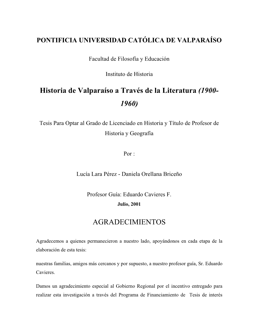 Historia De Valparaíso a Través De La Literatura (1900- 1960)
