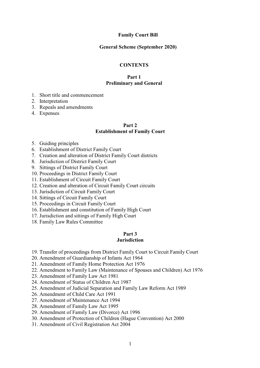 1 Family Court Bill General Scheme (September 2020)