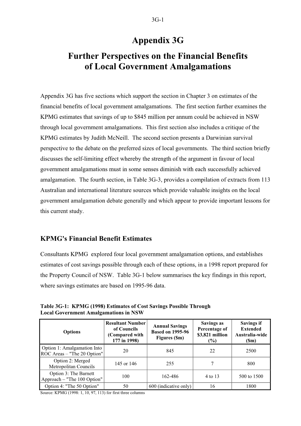 Appendix 3G Further Perspectives on the Financial Benefits of Local Government Amalgamations