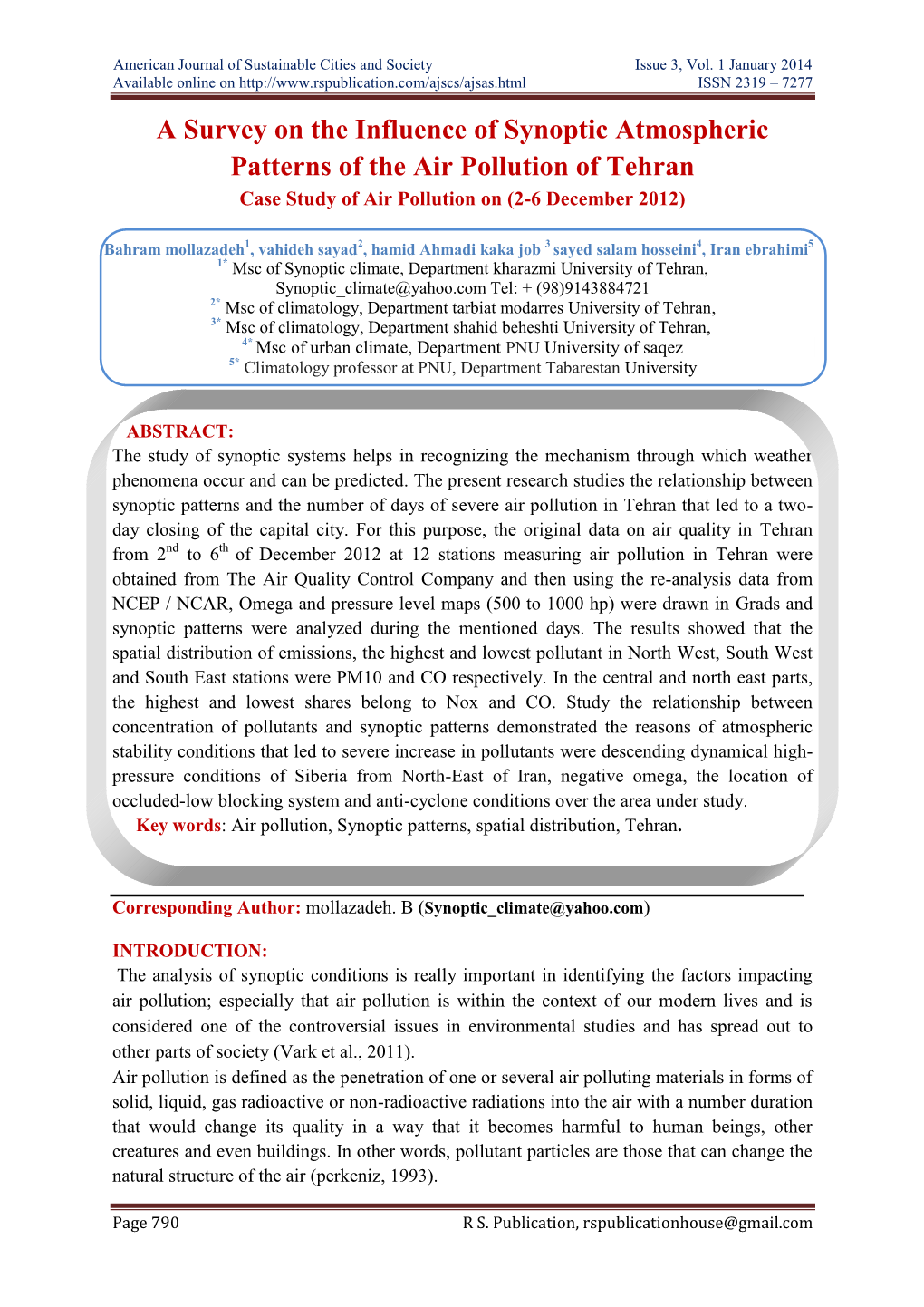 American Journal of Sustainable Cities and Society Issue 3, Vol. 1