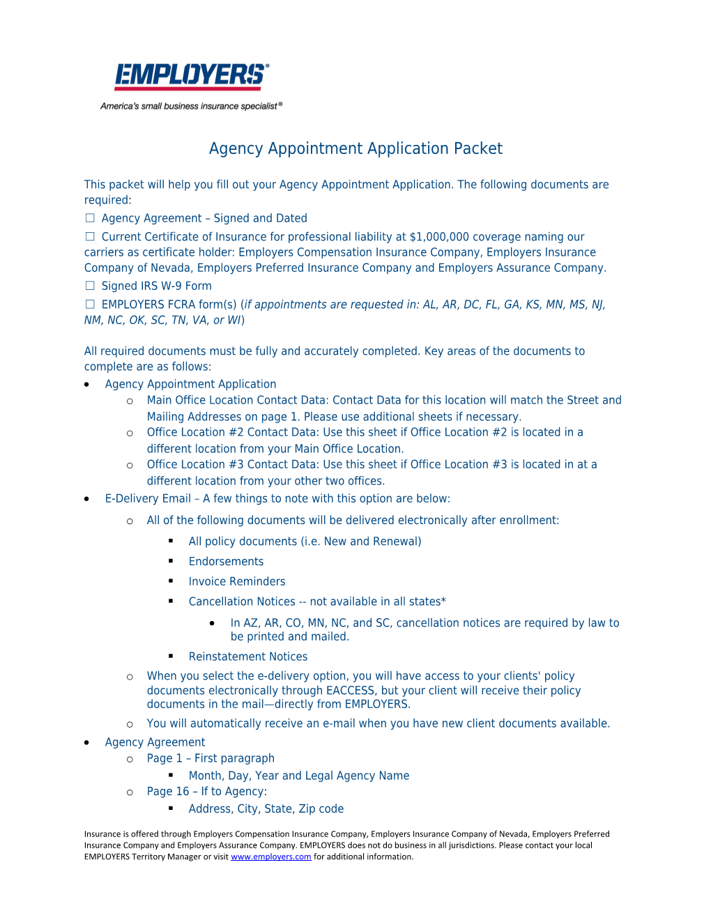 Agency Appointment Application Packet