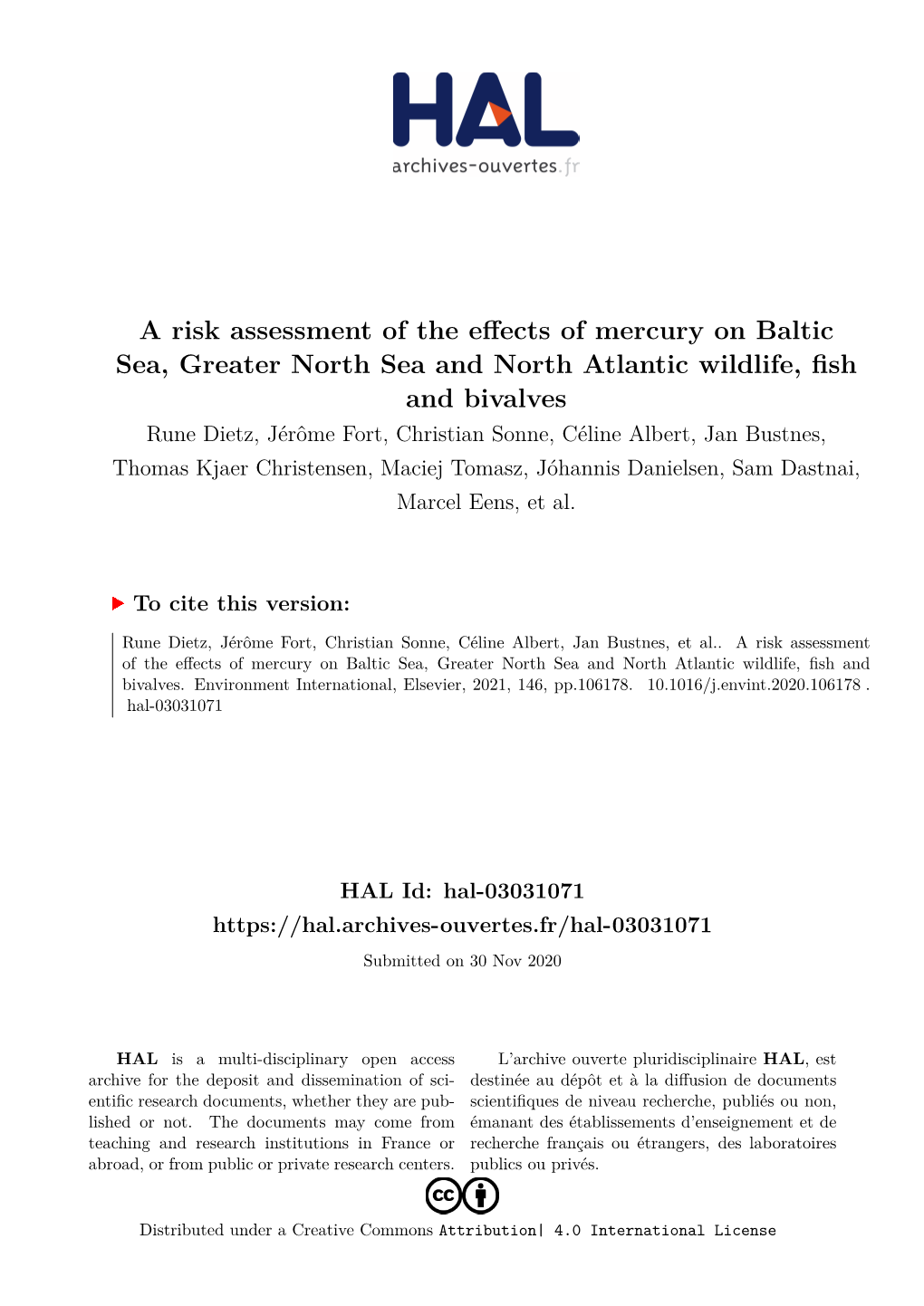 A Risk Assessment of the Effects of Mercury on Baltic Sea, Greater