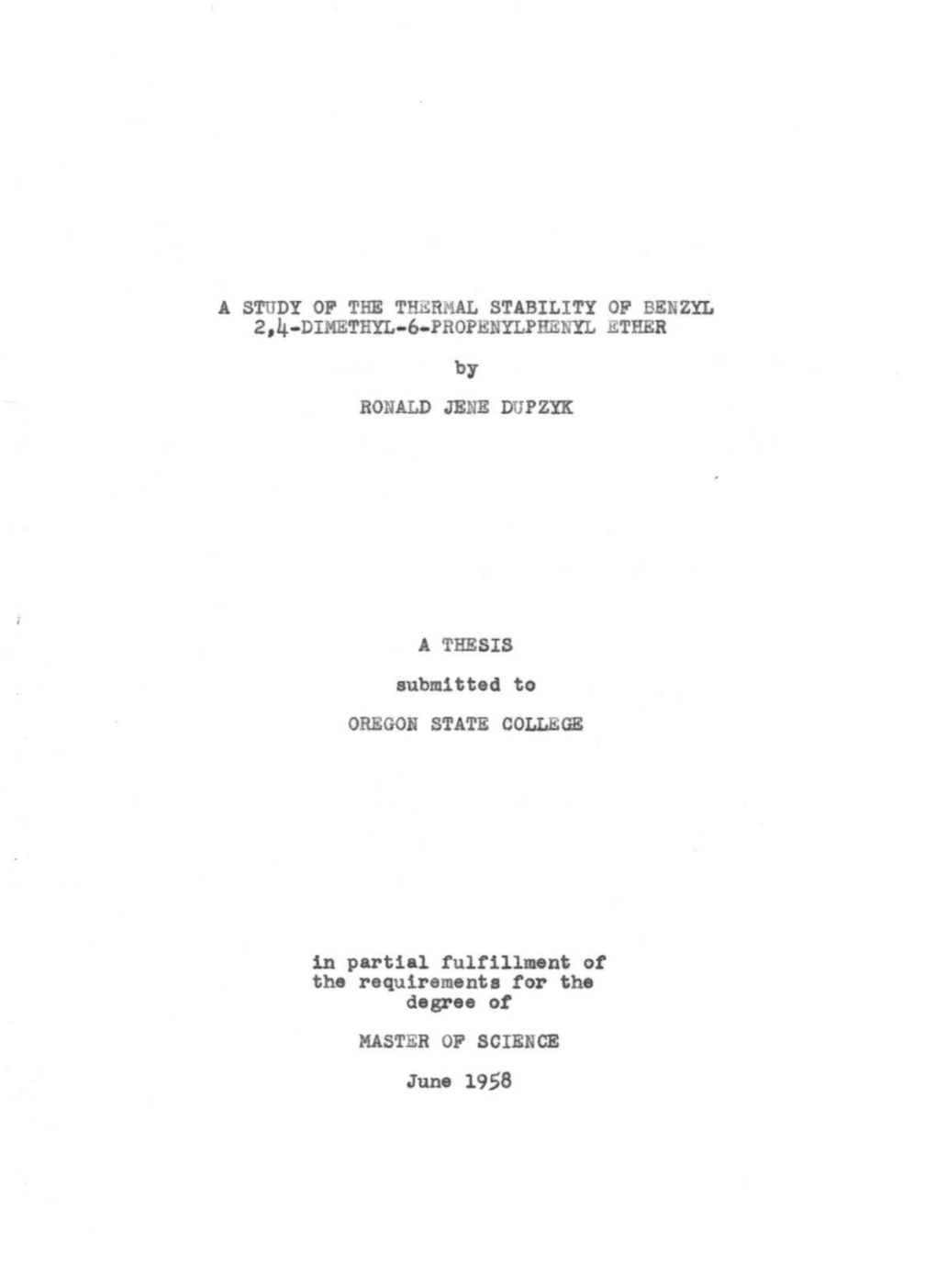 A Study of the Thermal Stability of Benzyl 2,4-Dimethyl-6