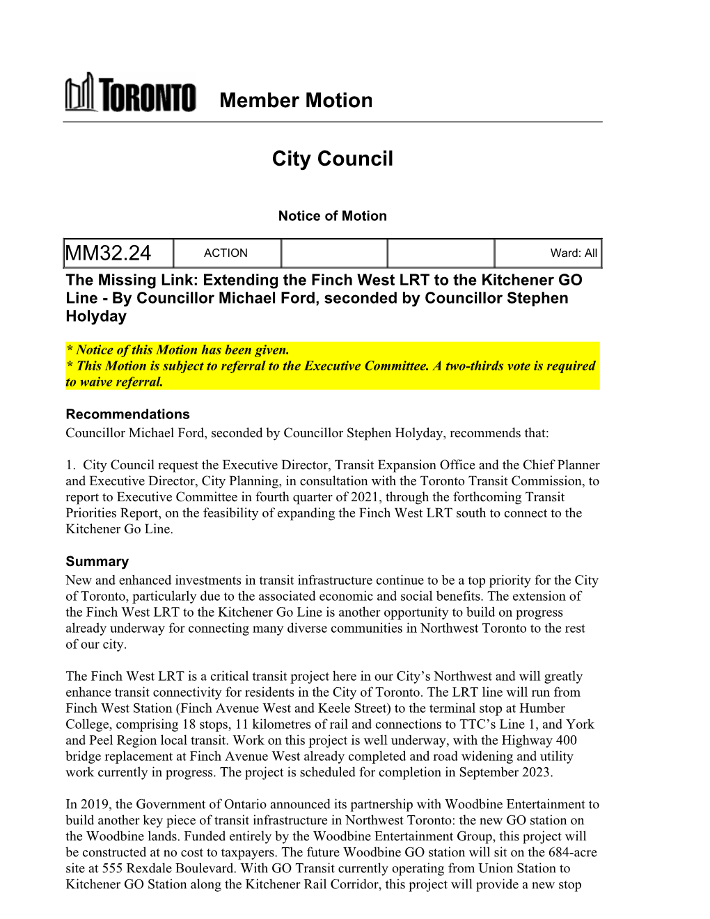 Member Motion City Council MM32.24